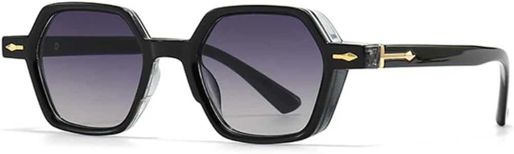 

Популярные модные солнцезащитные очки в форме маленьких многоугольных квадратов для женщин, градиентные линзы, защита от УФ-излучения UV400, модные очки для мужчин, декор с заклепками generic, Black Gray Gradient