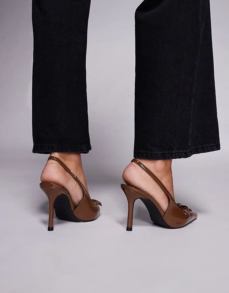 Туфли Public Desire Penelope с открытым носком и шнурками коричневого цвета — фото 3