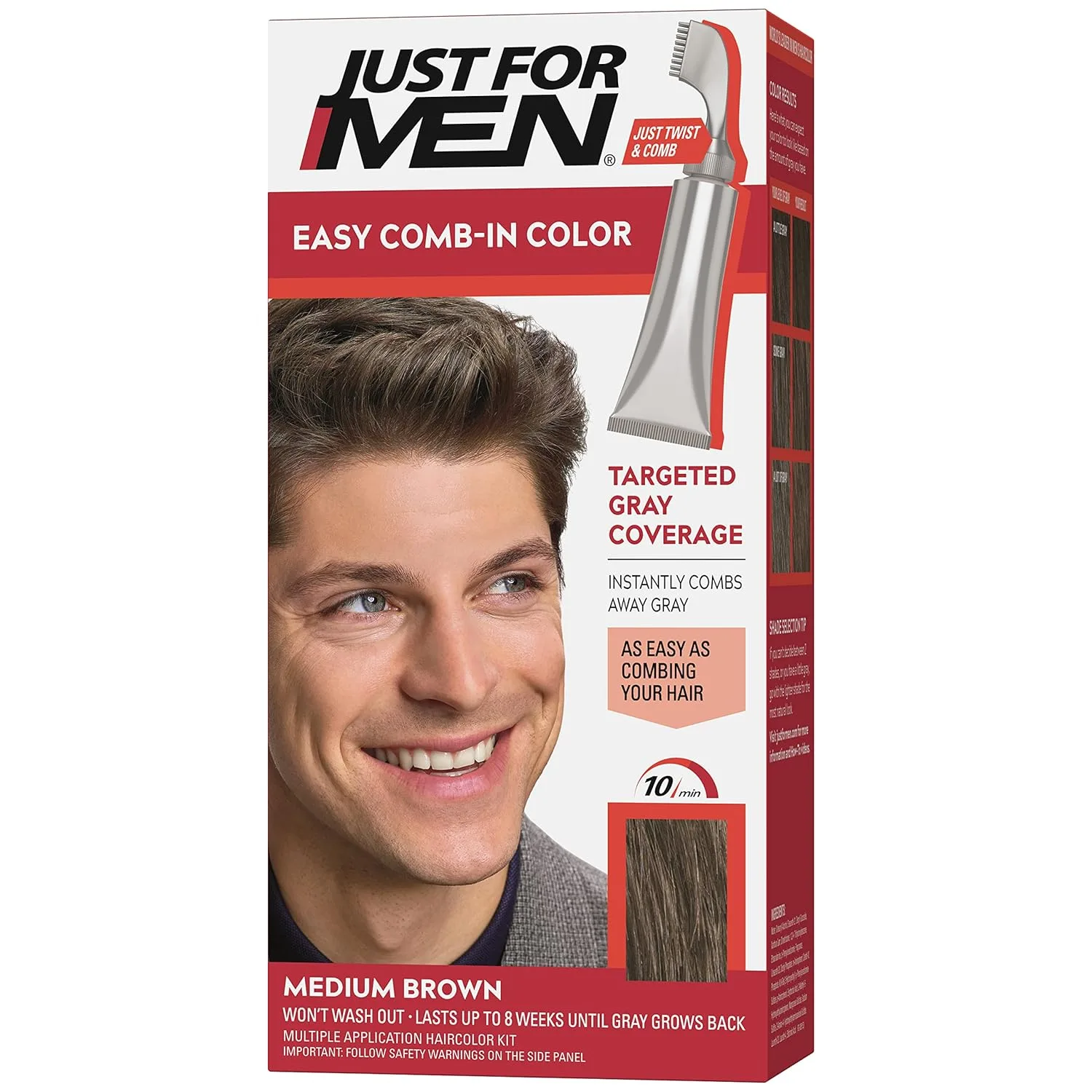 Краска для волос Just For Men Easy Comb-In Color для мужчин, легко наносится без смешивания, с помощью аппликатора-расчески - средне-коричневый, A-35, 1 шт. 1 штука (1 шт.), Medium Brown A-35