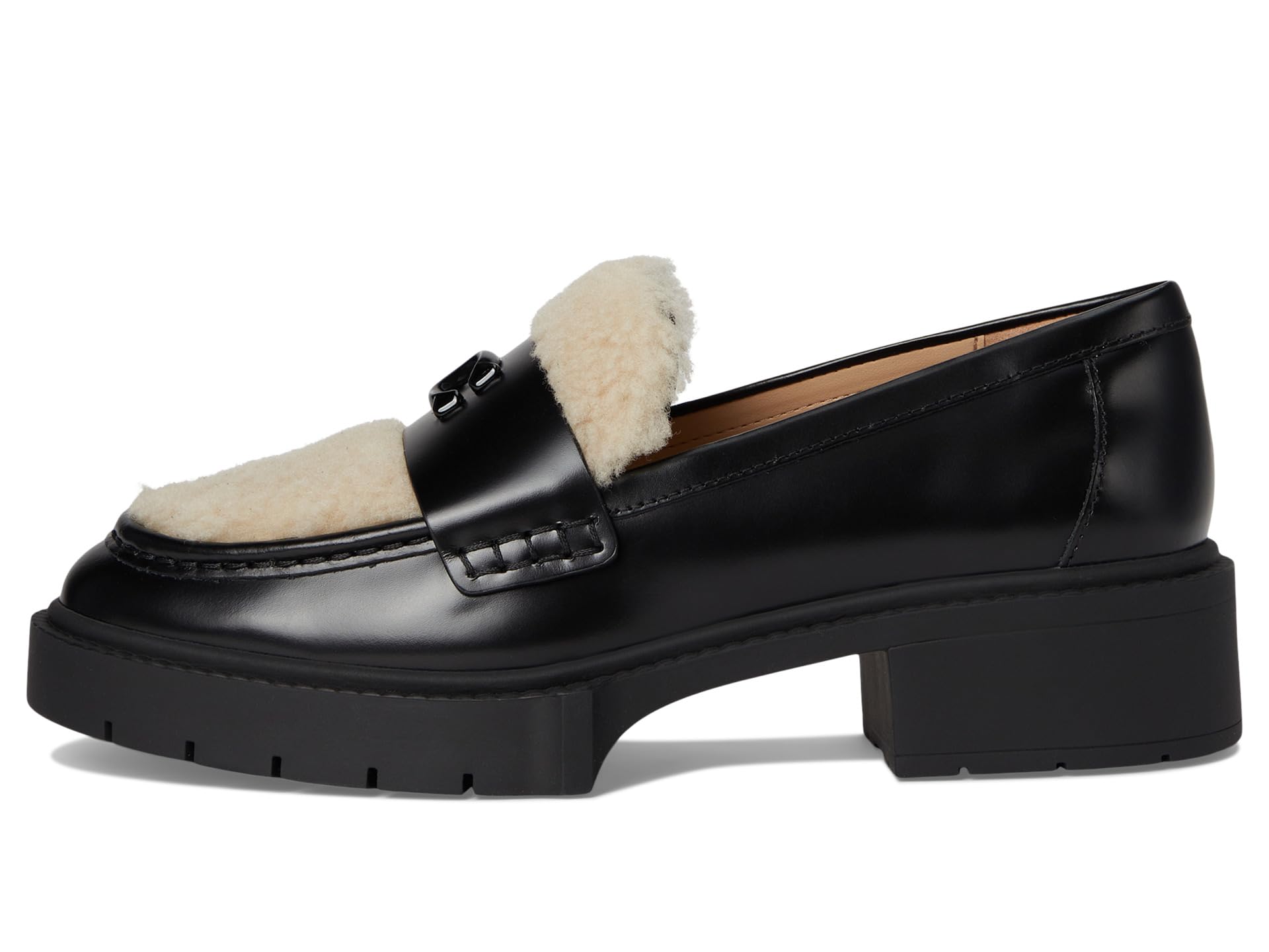 Лоферы COACH Leah Shearling Loafer, Black/Natural — фото 4