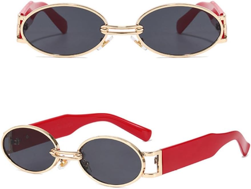 

Женские овальные солнцезащитные очки в винтажном стиле, маленькие металлические панк-очки для женщин, очки в стиле стимпанк, защита от ультрафиолета UV400 generic, Red Gray