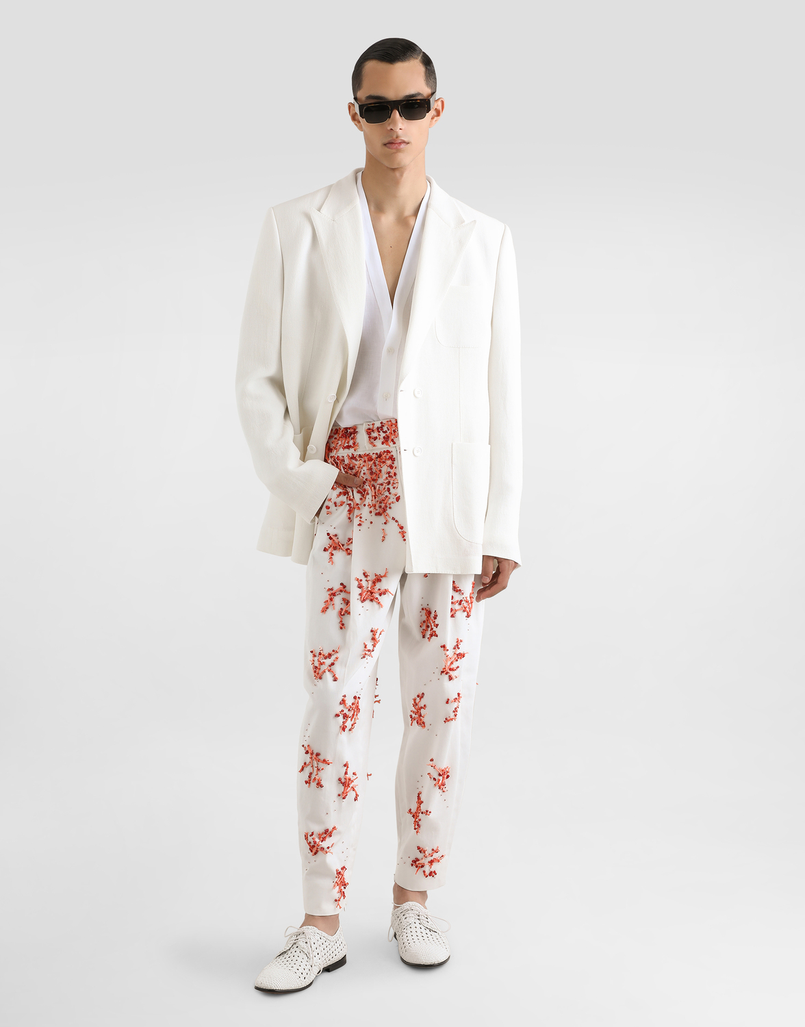 Льняная рубашка с длинными рукавами и застежкой, как у кардигана Dolce & Gabbana, белый — фото 2