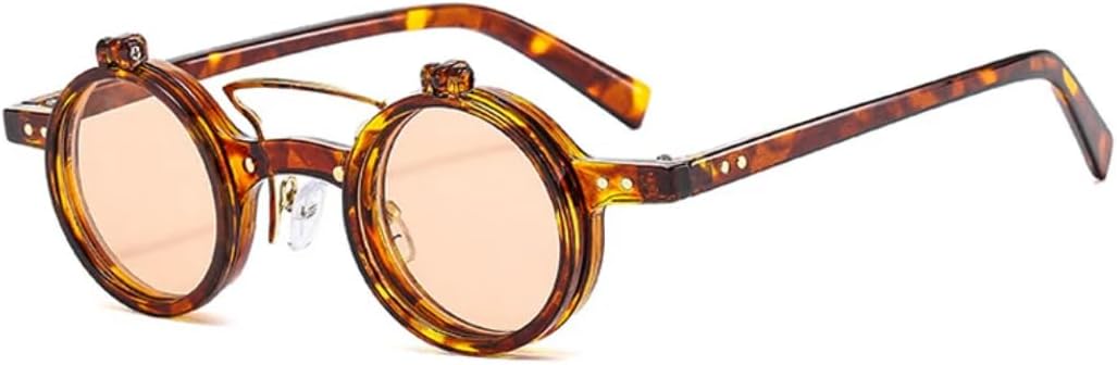 

Популярные модные маленькие круглые панк-солнцезащитные очки с двойной перемычкой для женщин, ретро-очки с откидными линзами, защита от УФ-излучения UV400, мужские очки с заклепками UUPTTPL, Leopard Champagne