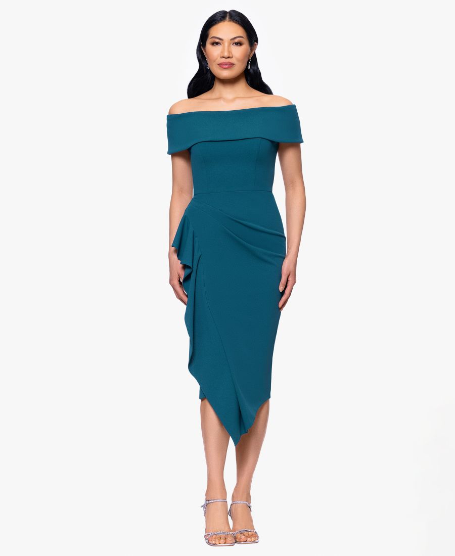 

Платье-миди из нефритового крепа с открытыми плечами B&A By Betsy and Adam, AZURE