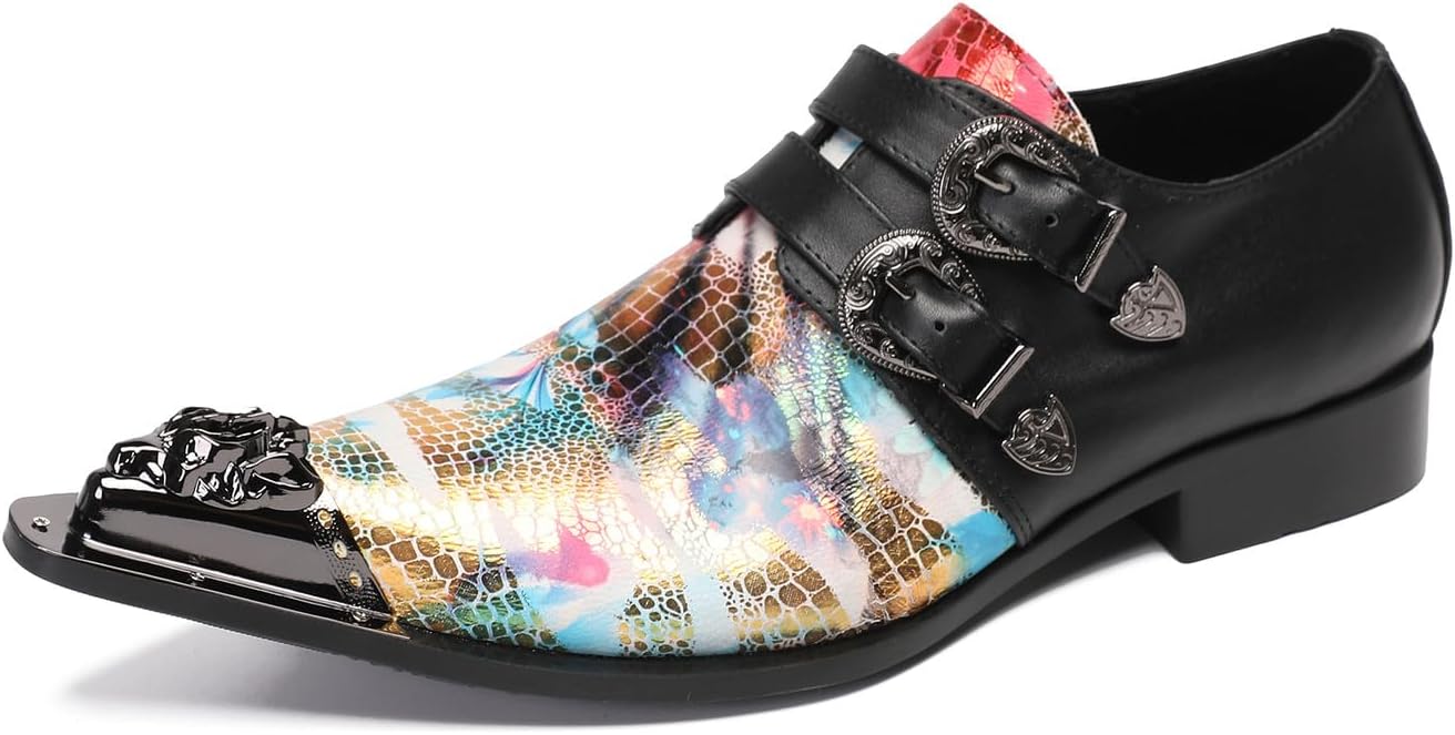 

Мужские лоферы Santimon Mens, праздничные, повседневные, с металлическим носком и пряжкой, на каблуке, кожаные лоферы, западная мода, бальные, диско, смокинговые летние туфли для мужчин и мальчиков, черный