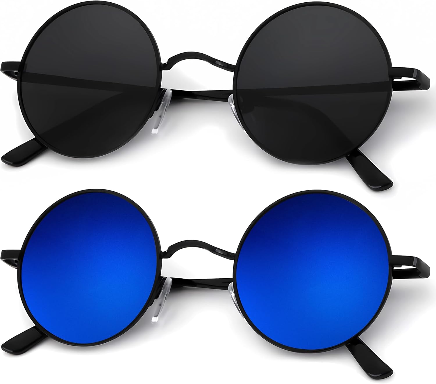 

Круглые поляризованные солнцезащитные очки KALIYADI для мужчин и женщин в стиле ретро с металлическим ремешком и эффектом хиппи, защита от УФ-излучения, B36-black + Black Frame Mirrored Dark Blue Lens