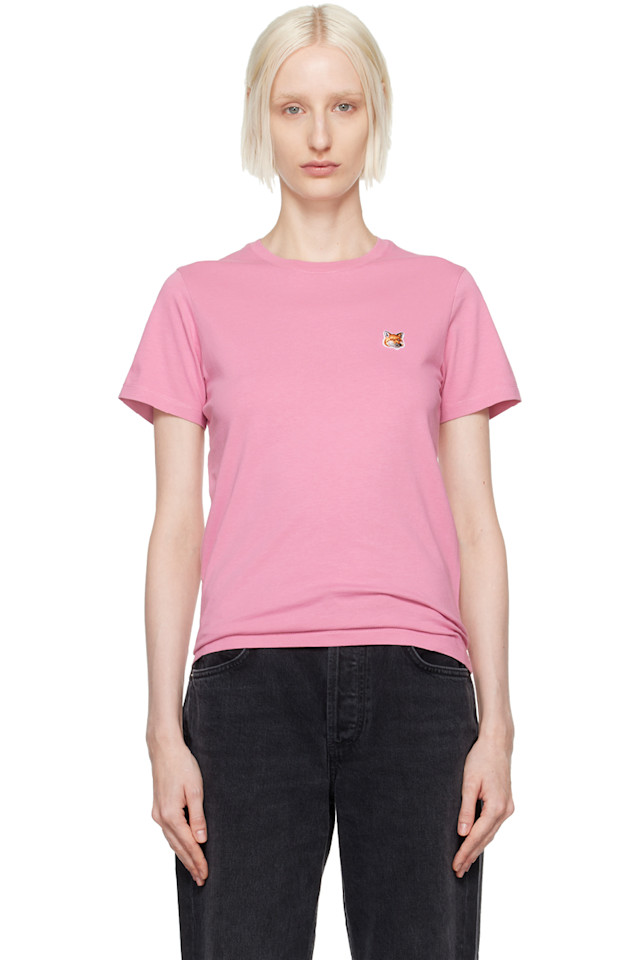

Футболка с вышивкой лисьей головы Regular Maison Kitsuné, розовый