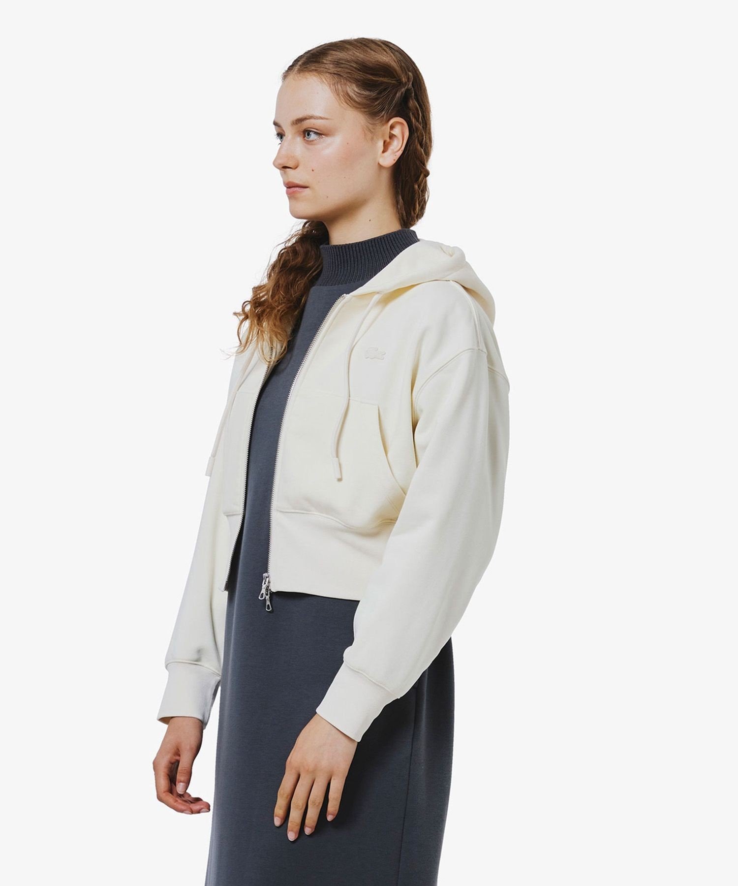 Толстовка LACOSTE Off white на молнии, с флисовой подкладкой — фото 3