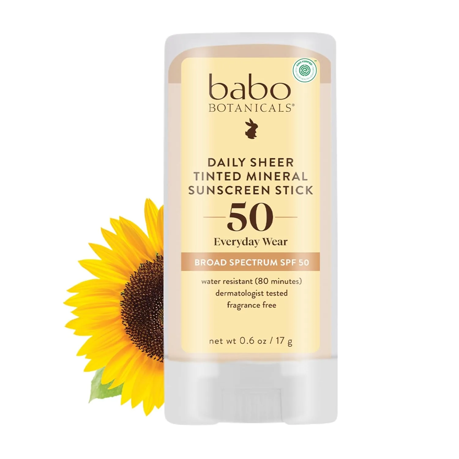 Babo Botanicals Daily Sheer Mineral Tinted Sunscreen Stick SPF50 - Natural Zinc Oxide - для лица - для всех возрастов - EWG Verified - водостойкий - без отдушки 17.01 г (1 шт.), Orange