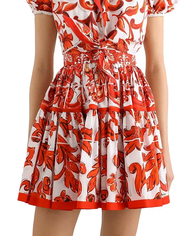 Женская хлопковая юбка с принтом Majolica Print Poplin Short Skirt Dolce & Gabbana, мультиколор