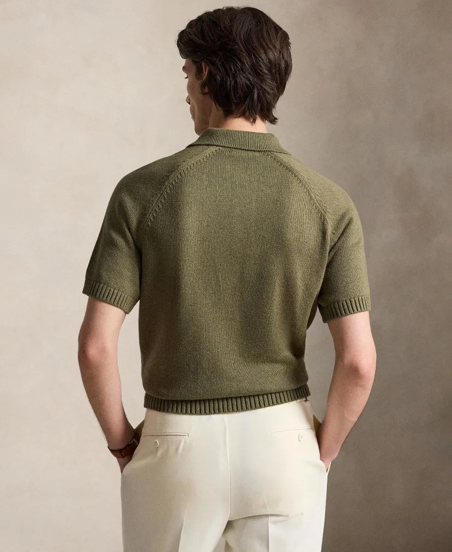 Мужской пуловер с поло с длинным рукавом хлопковый Polo Ralph Lauren, Zerconia Olive Heather — фото 4