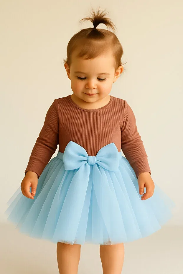 Детская юбка для девочек из фатина с бантом Nsmlife, Baby Blue