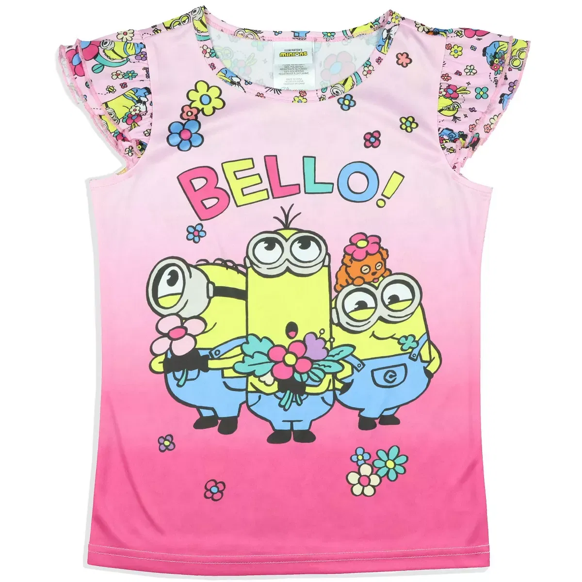 Детский комплект пижамы для девочек с воланами на рукавах Flower Bello! Minions Despicable Me, Pink — фото 3