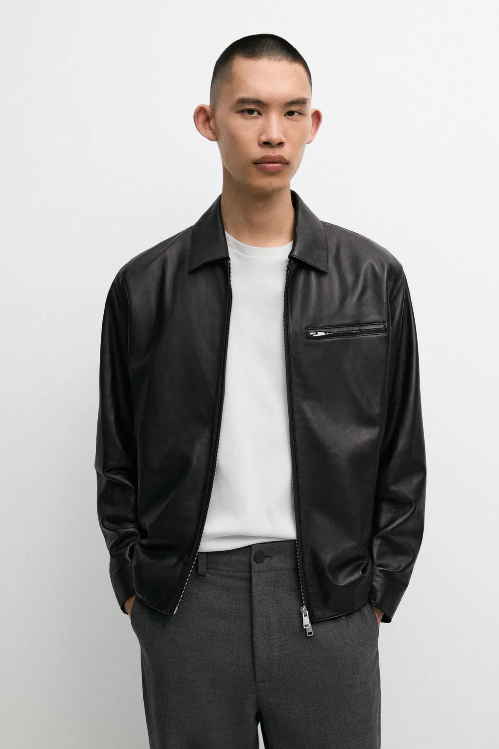Куртка Massimo Dutti, с декоративными карманами, черный — фото 2