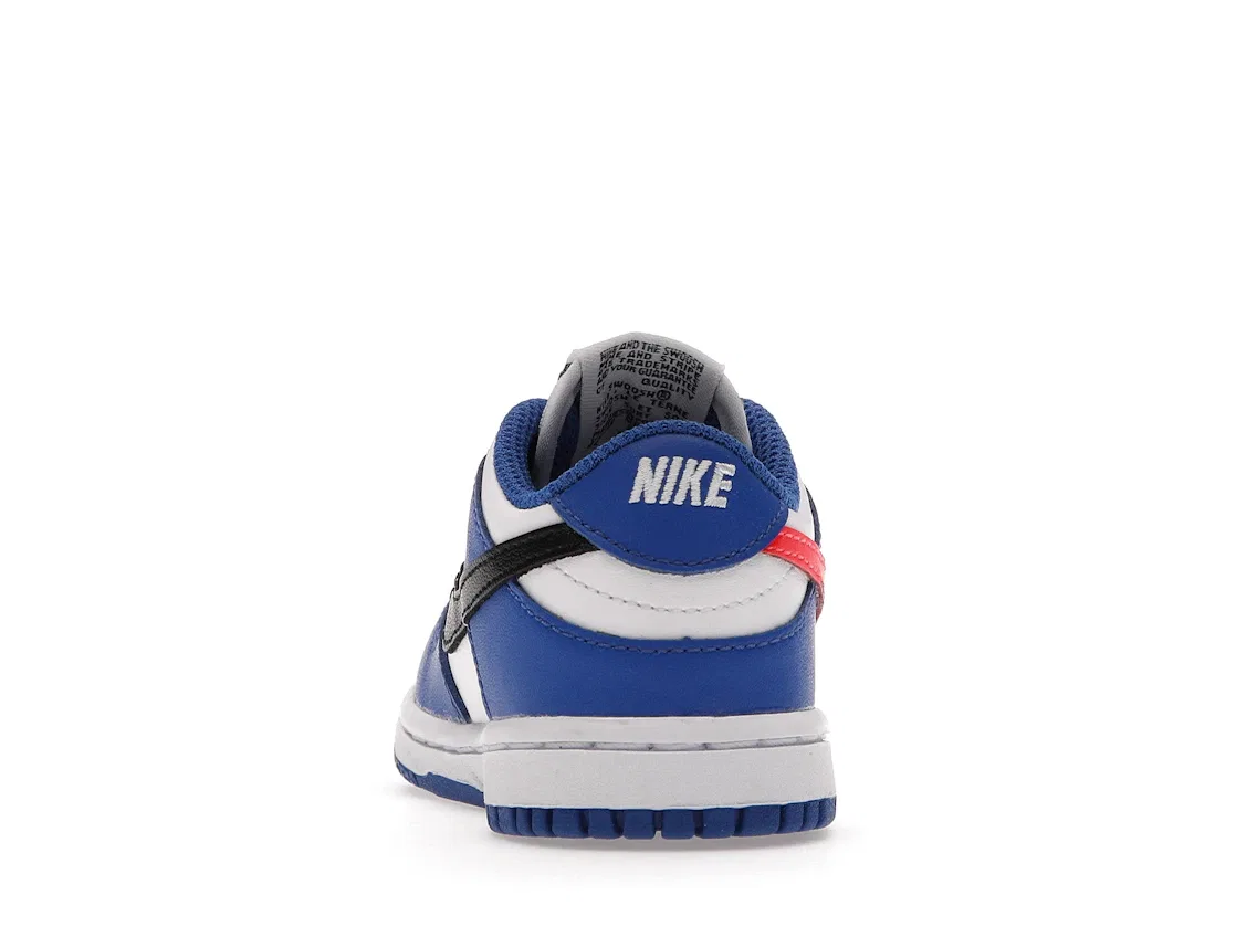 Детские кроссовки для мальчиков и девочек с контрастными элементами Nike Dunk Low Nike, White/Bright Crimson-Game Royal-Black — фото 4