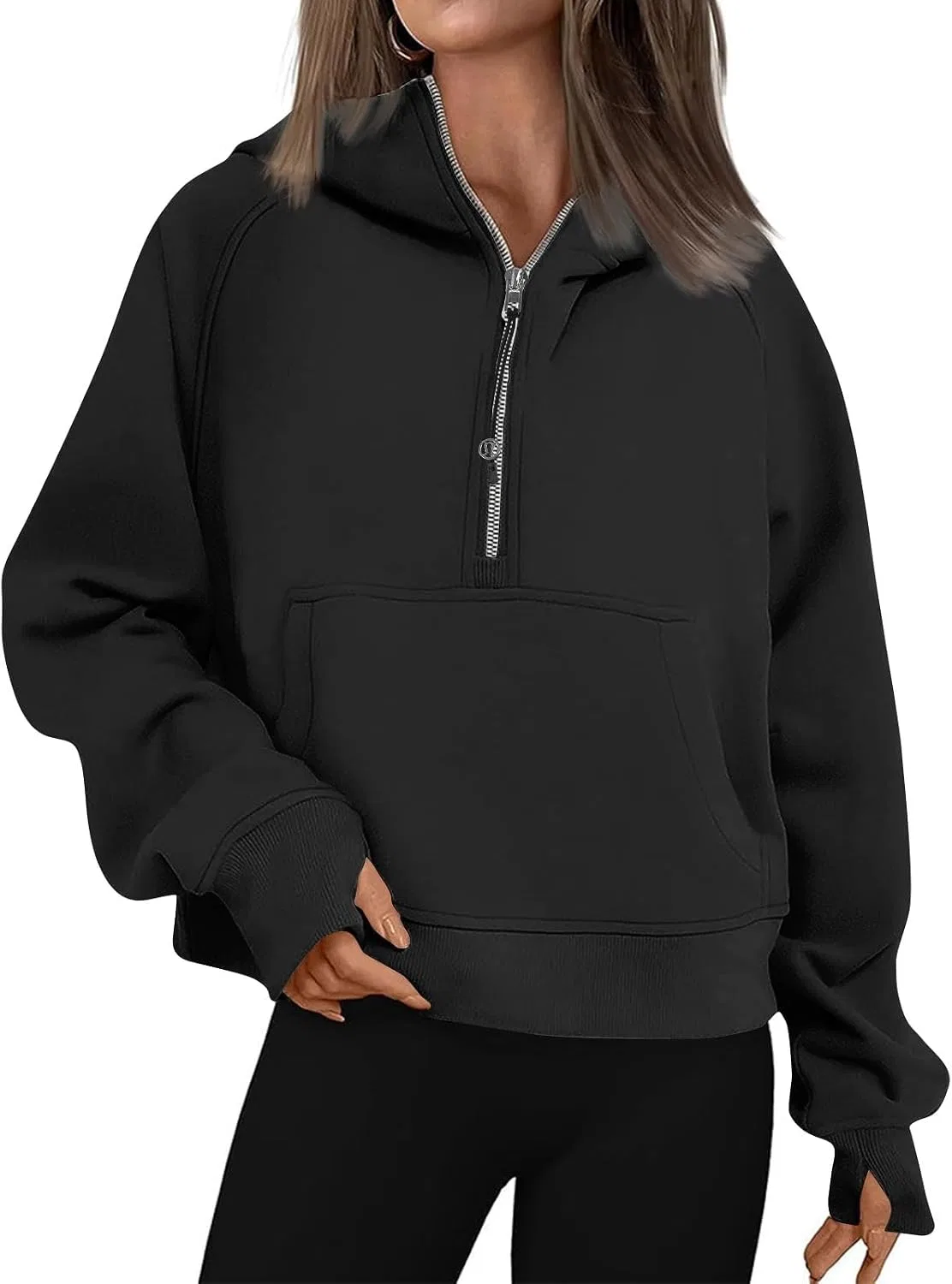 Женское укороченное худи с молнией, модель Oversized, цвет S57-Black