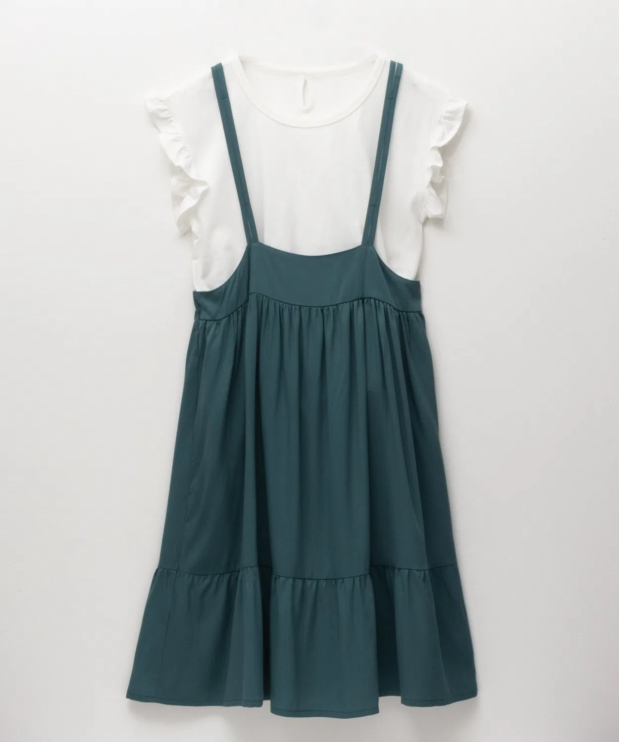 Детский комплект из футболки с воланами и сарафана с лямками, модель NAVY, Green