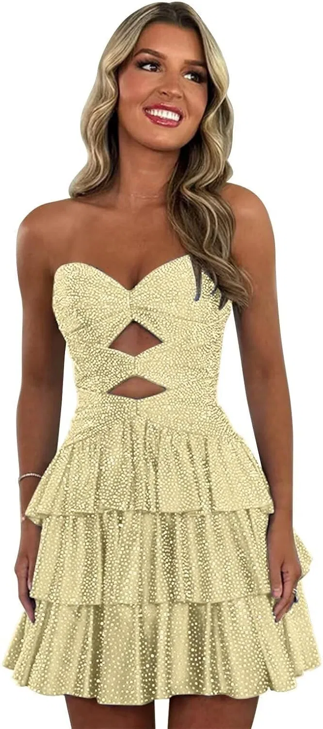 Женское короткое платье с пайетками YHW72, Light Champagne