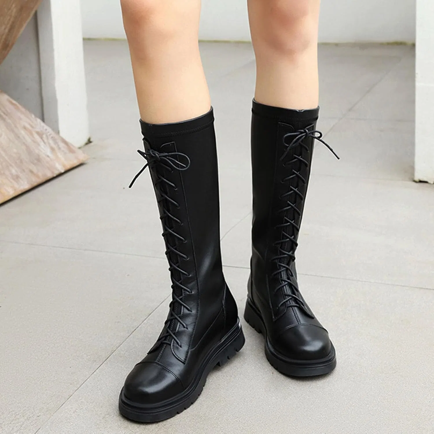 Детские ботинки для девочек с боковой молнией, модель Combat Boots, PU-кожа — фото 3