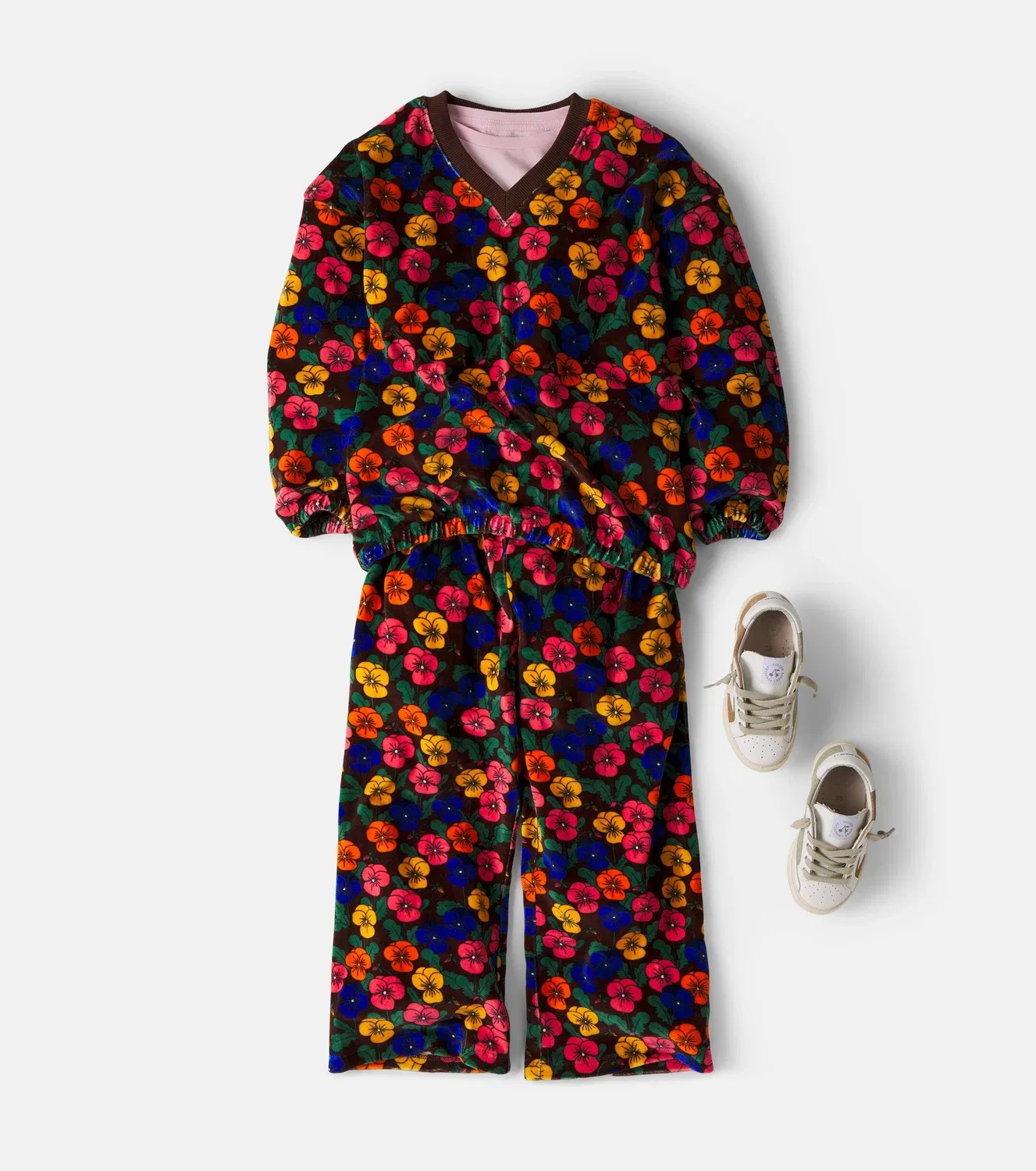 Вельветовые брюки с широкими штанинами с цветочным узором Mini Rodini, коричневый — фото 2