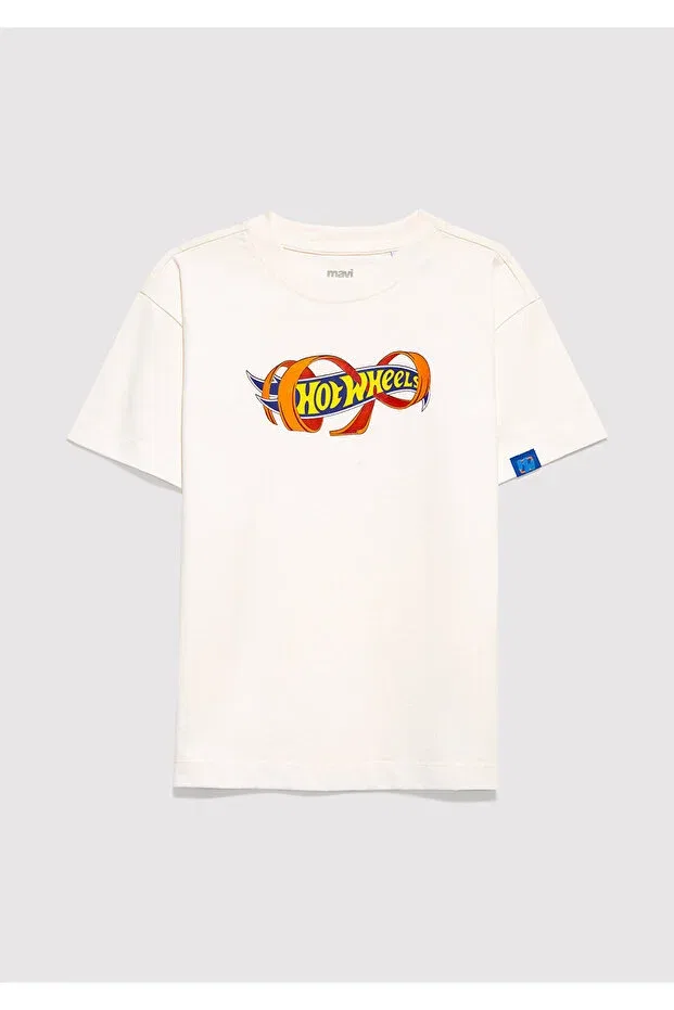 Детская футболка для мальчиков с принтом Hot Wheels Printed Mavi, Ecru — фото 2
