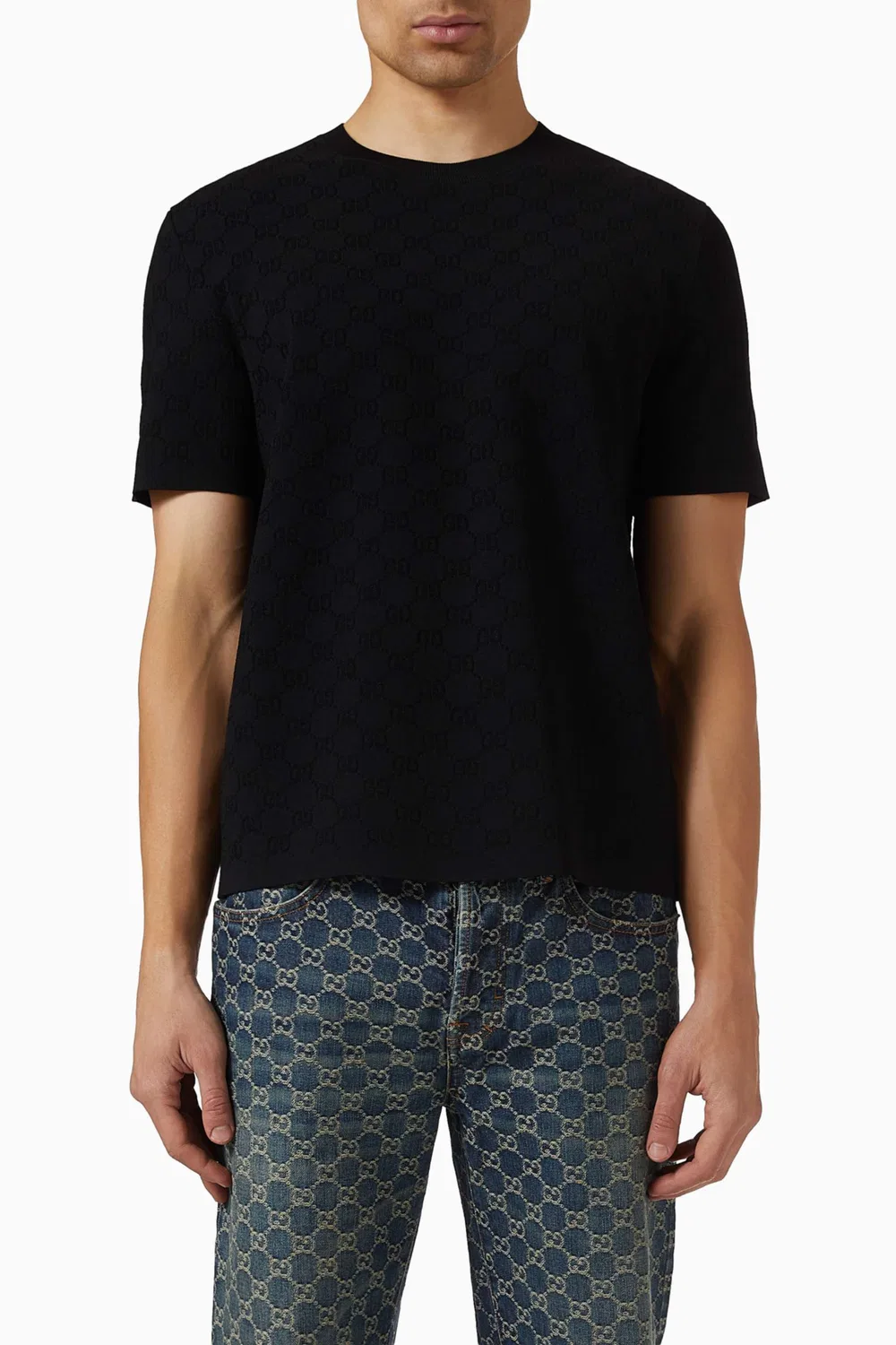 Футболка с жаккардовым принтом GG Jacquard Gucci