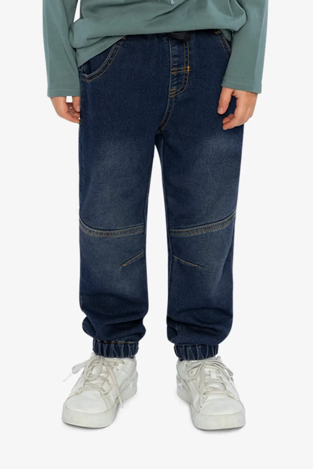 Детские джоггеры из футера с эффектом денима на резинке Boys Must-Haves Deux par Deux, Navy Blue Denim — фото 2