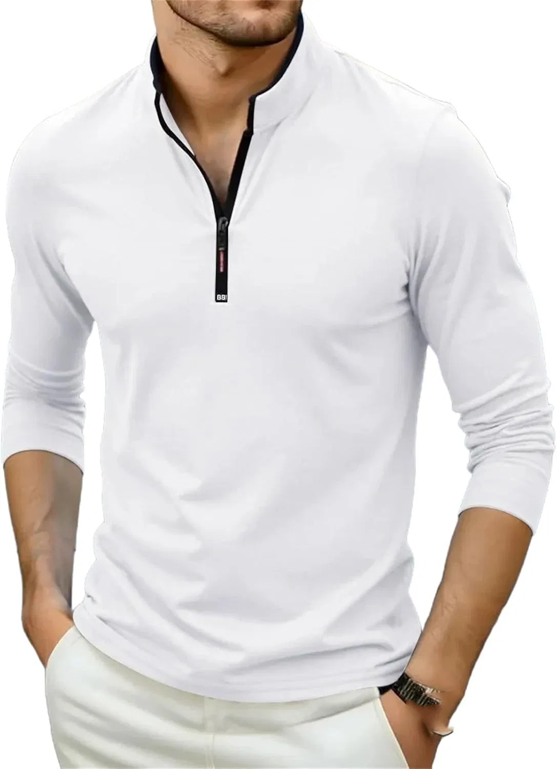Мужская футболка поло с длинным рукавом Casual Solid, White