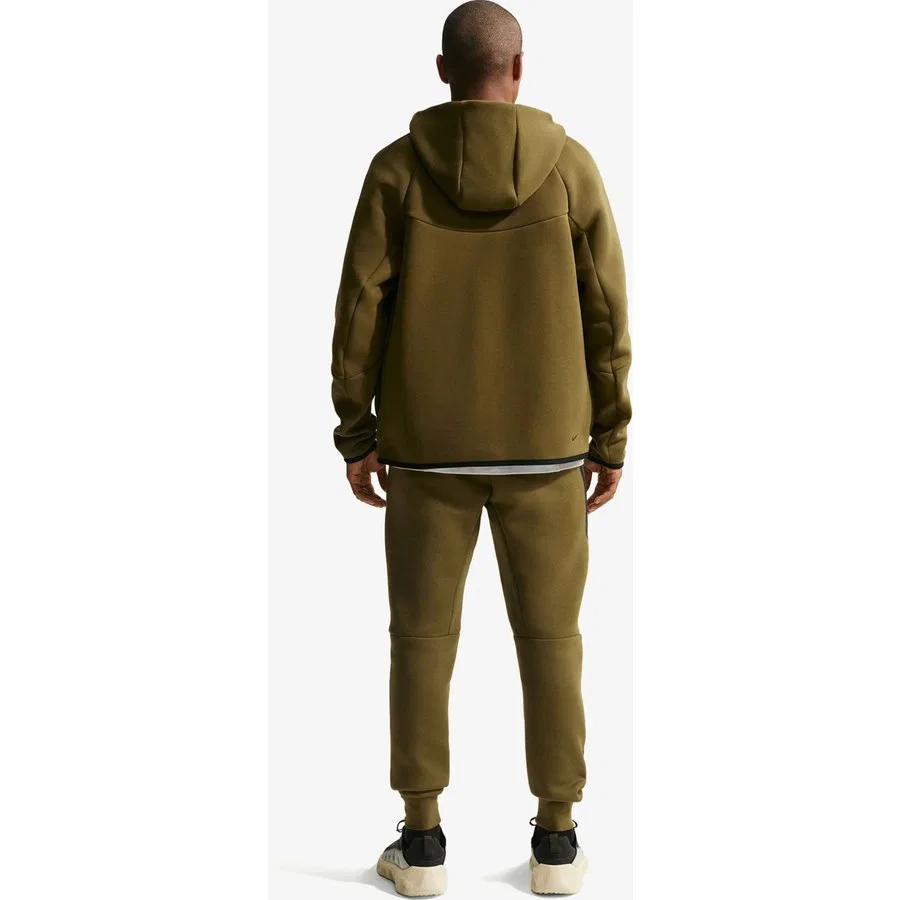 Мужская худи с капюшоном из флиса Nike Tech Fleece, модель HV0949, Nike, Хаки/Черный — фото 3