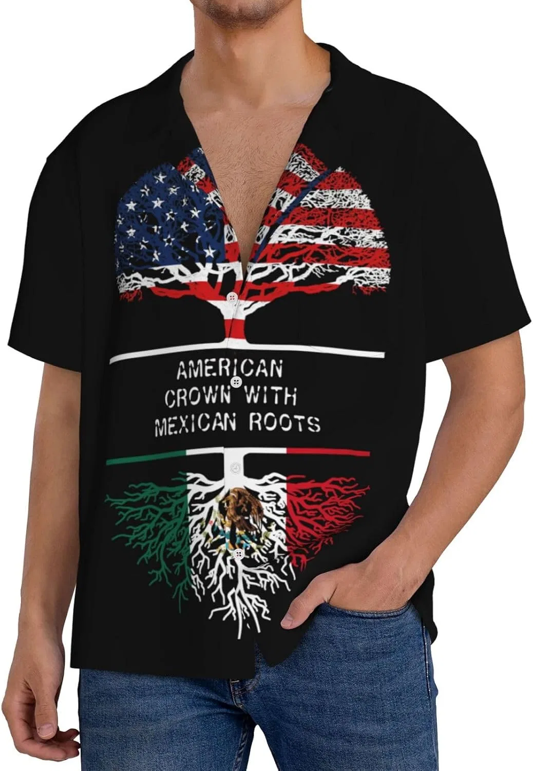 Мужская повседневная рубашка с кубинским воротником America Crown with Mexican Roots, Black