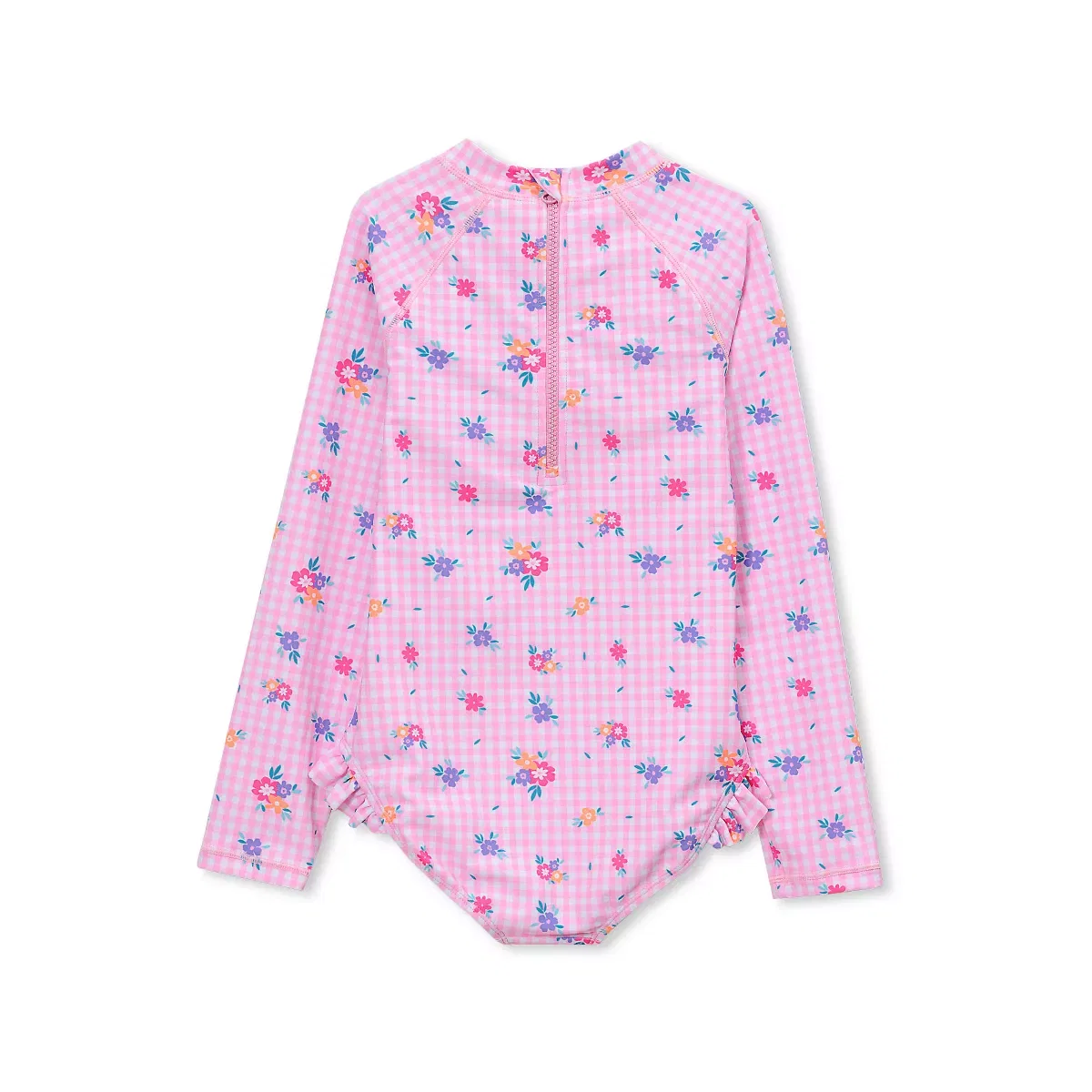 Детский купальник для девочек с длинным рукавом Lands' End, Pink Gingham Floral — фото 2