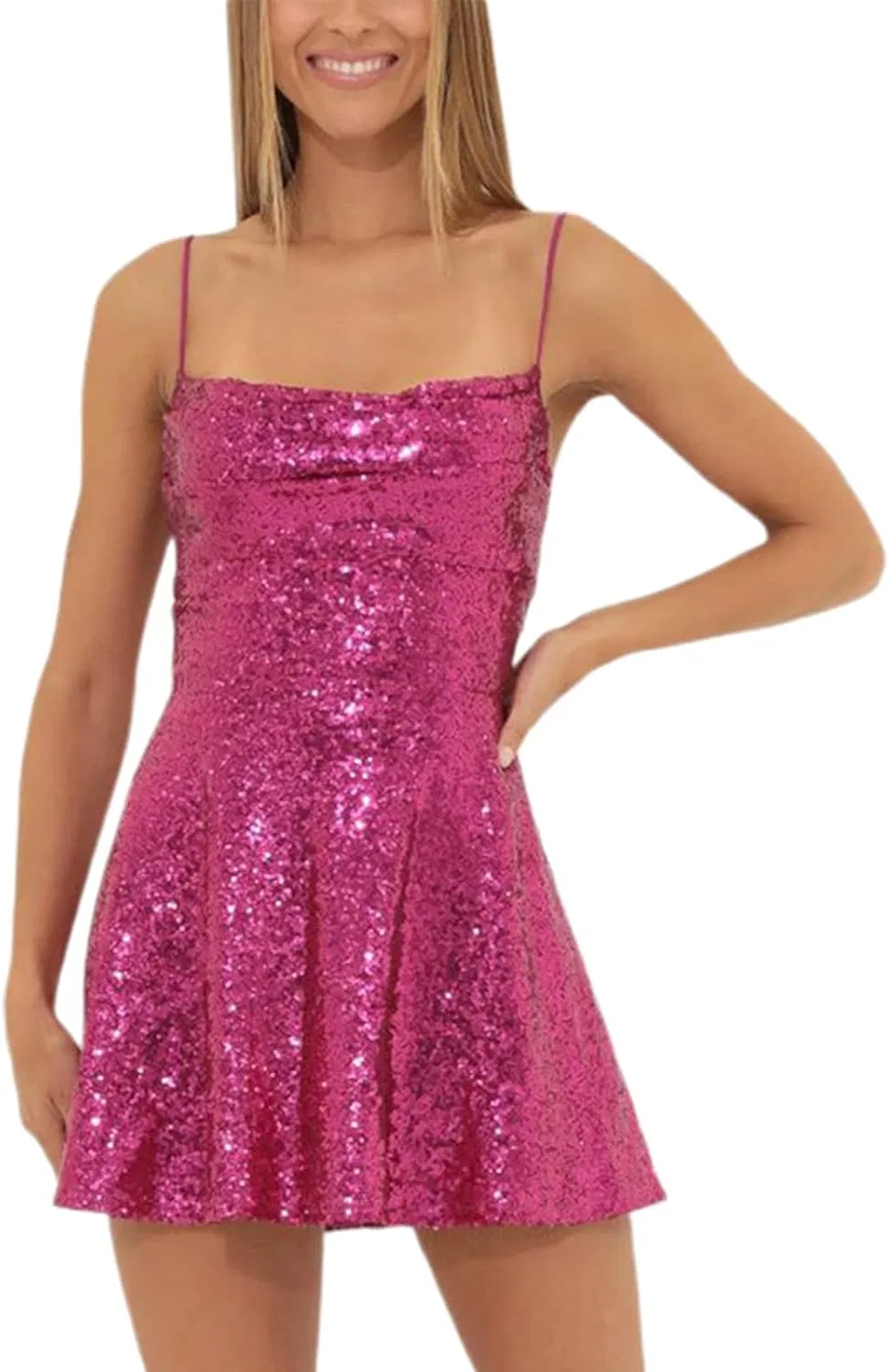 Женское коктейльное платье с пайетками Sleeveless Sequin, Rose Red