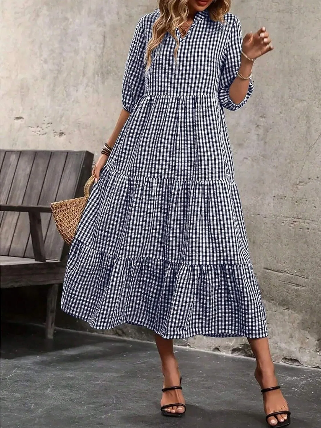 Женское платье миди с воланами A-силуэта, Navy Blue — фото 4