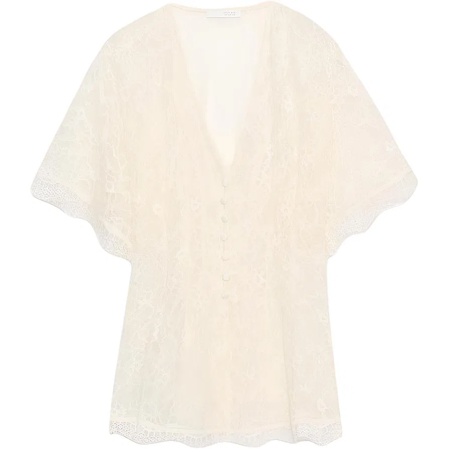 Женская блузка из шифона с V-образным вырезом, Cream, ZARA