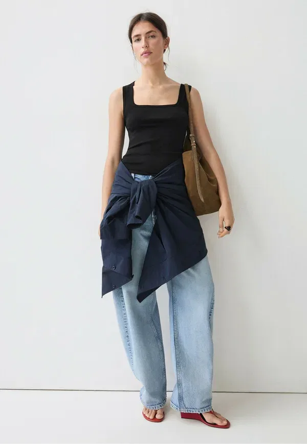 Топ хлопковый Massimo Dutti, черный — фото 2