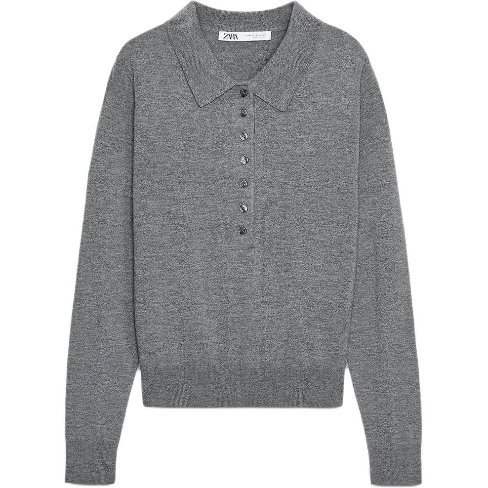 Женский свитер с принтом зебры, поло-воротник Zebra Print Gray, ZARA, Zebra Print Gray