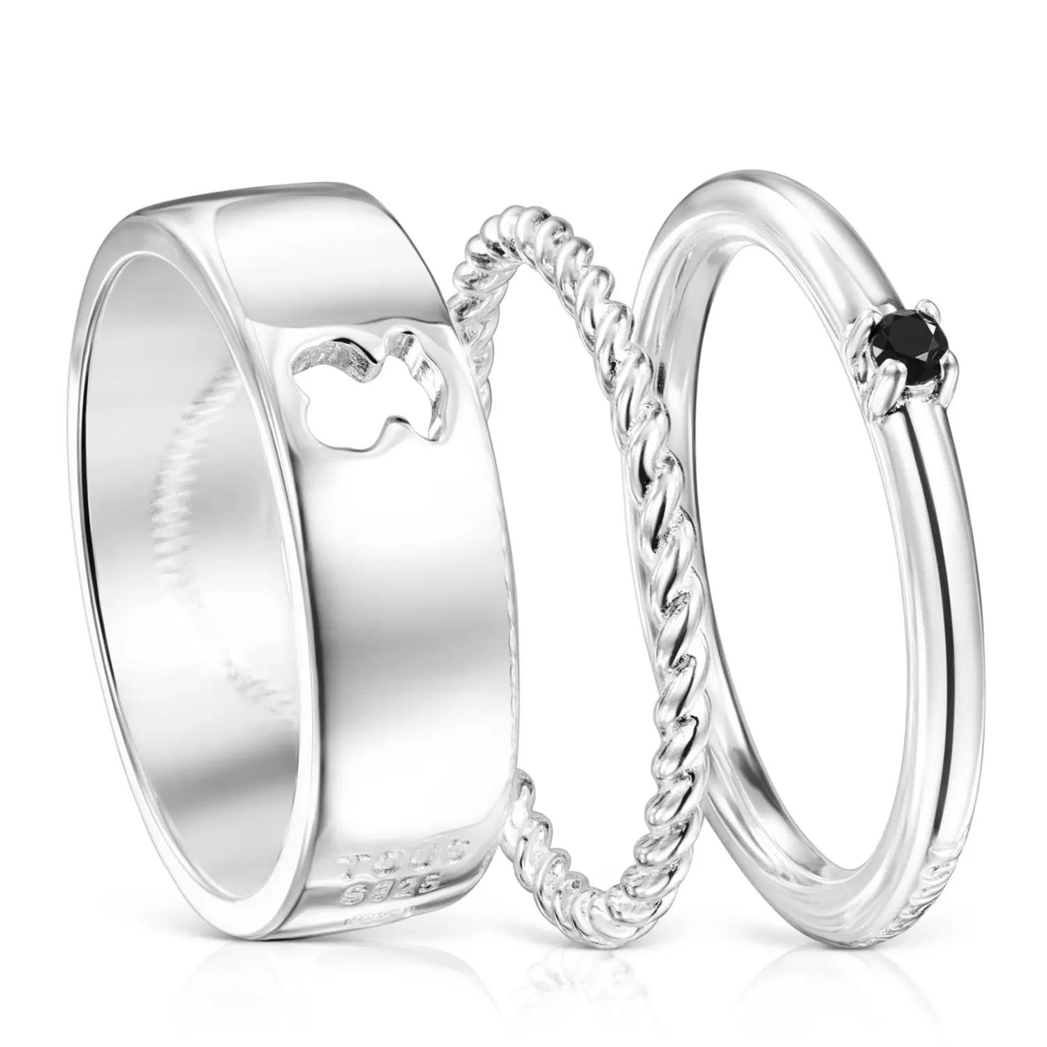 

Ювелирный комплект колец Tous Ring Mix Bear Motifs, 3 предмета, серебро/шпинель