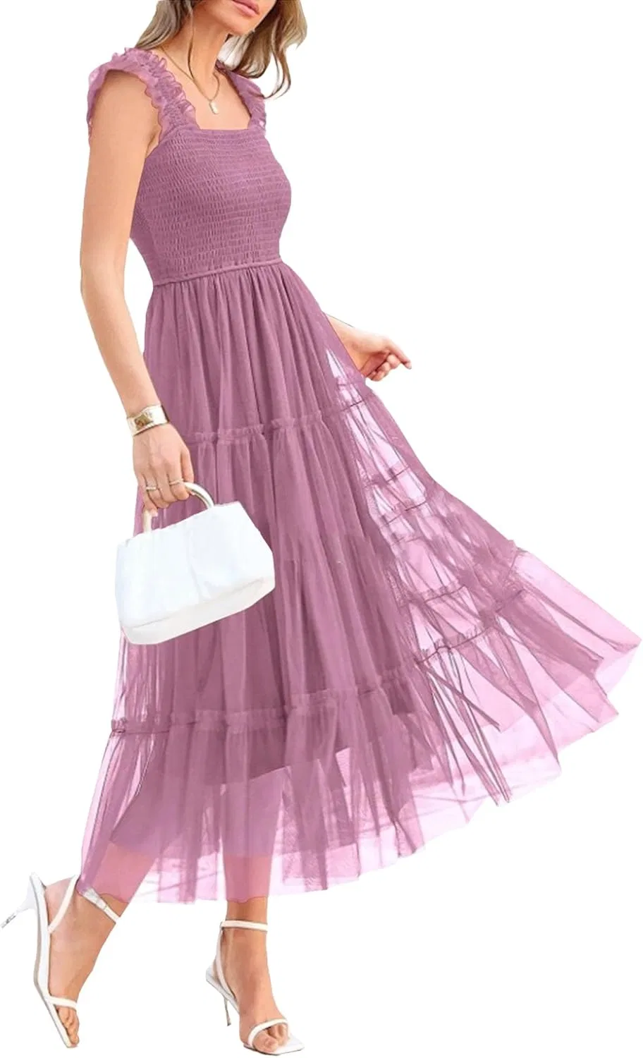 Женское летнее платье миди с воланами Smocked, Purple