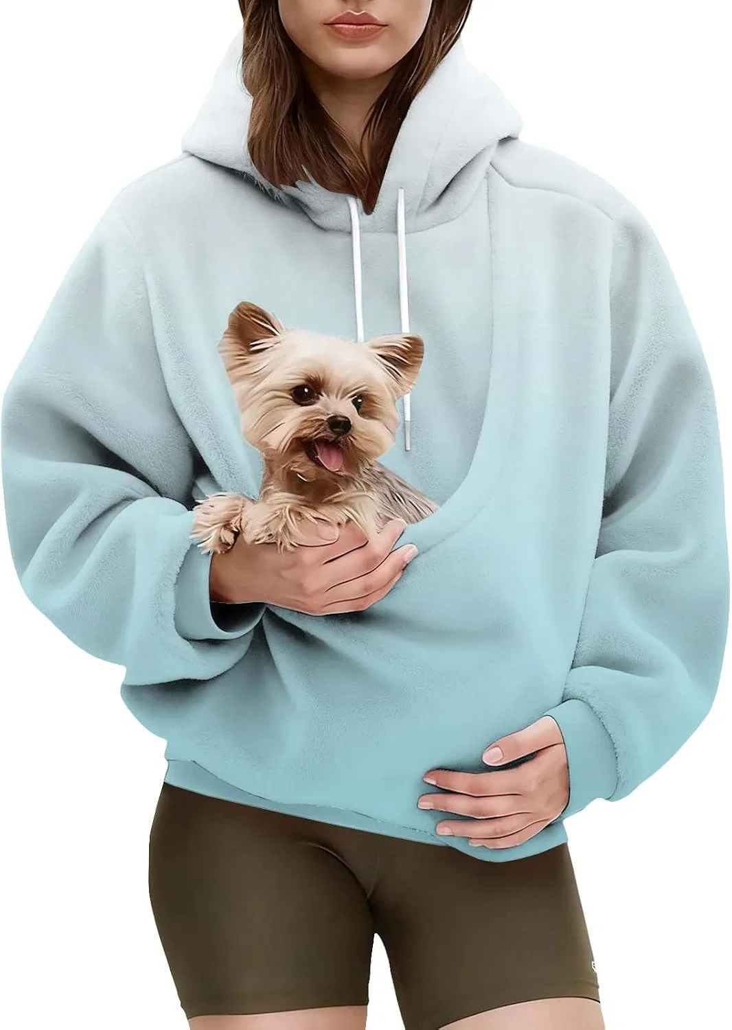 Женское худи с карманом для питомца, Lady Pouch Hoodie, светло-синий — фото 3