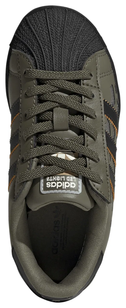 Детские кроссовки для мальчиков со светящимися элементами Superstar LED adidas, Silver Pebble Olive Strata Core Black — фото 4