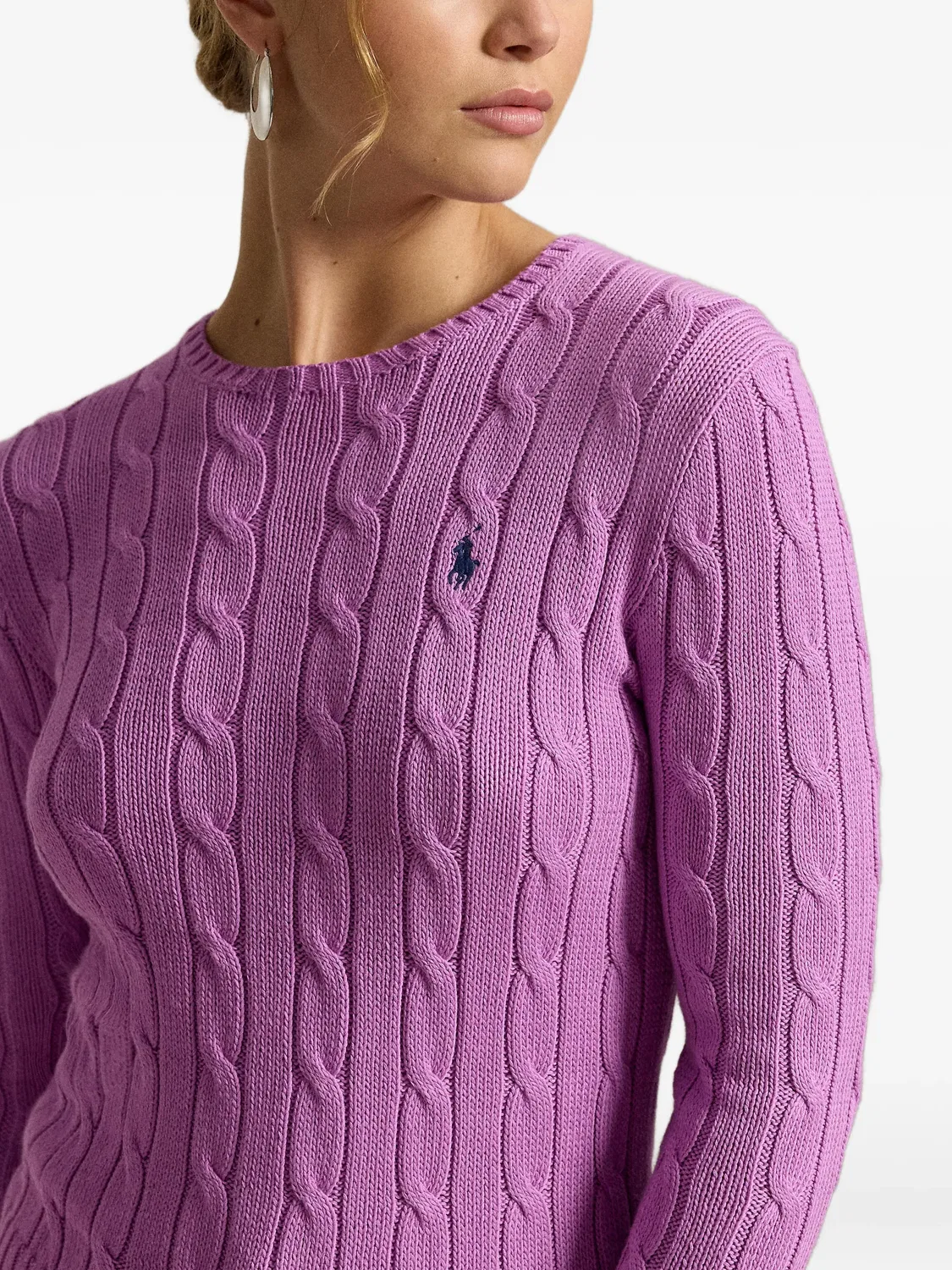 Polo Ralph Lauren Вязаный хлопковый свитер фиолетовый — фото 4
