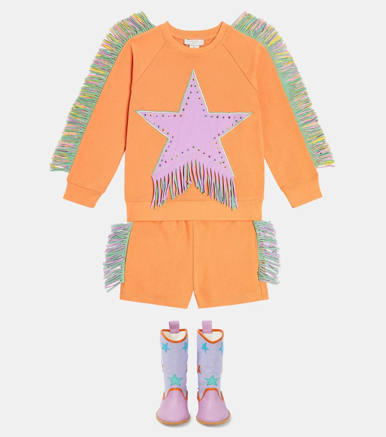 Шорты хлопковые с бахромой Stella Mccartney Kids, оранжевый — фото 2