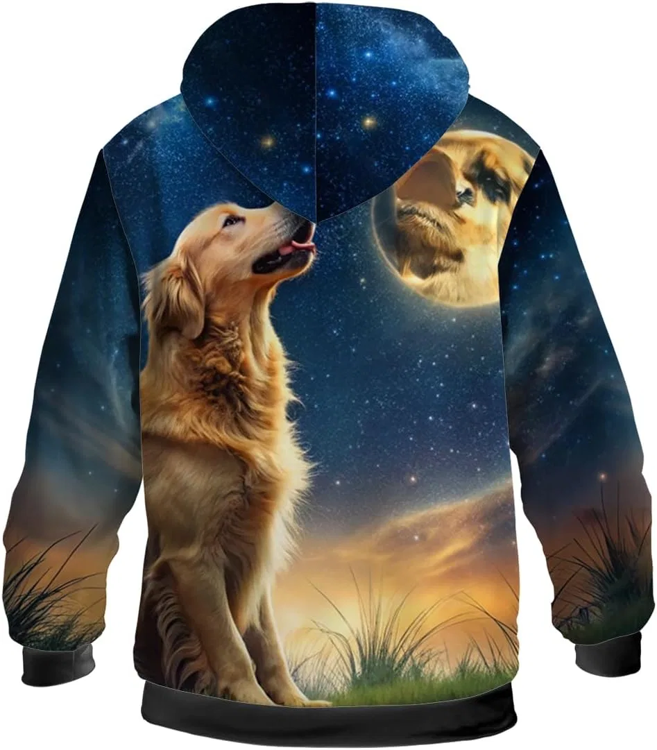 Мужское женское зимнее пальто с принтом собаки, 3202 Golden Retriever Blue — фото 4
