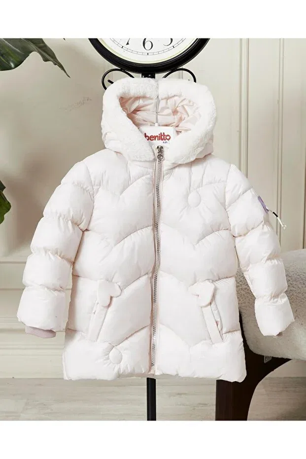 Детское зимнее пальто для девочек с капюшоном Benitto Kids, Nude Color