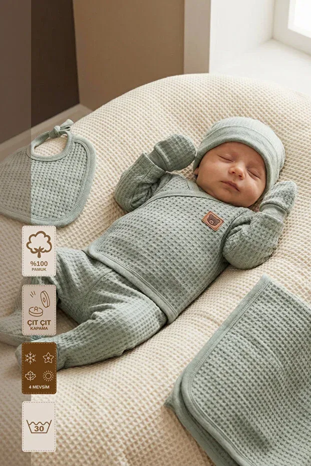 Детский комплект для выписки из роддома хлопковый Minory Baby, Green