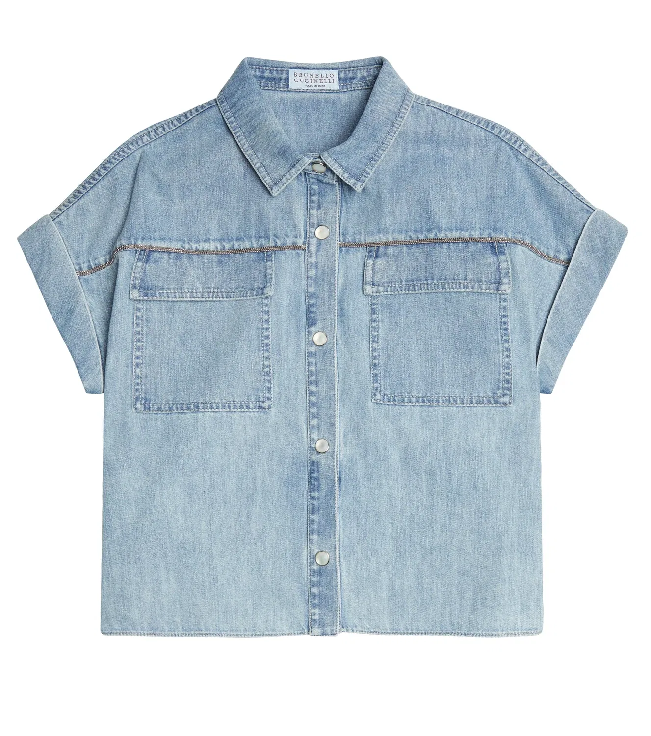 Джинсовая рубашка с накладными карманами Brunello Cucinelli Kids, синий