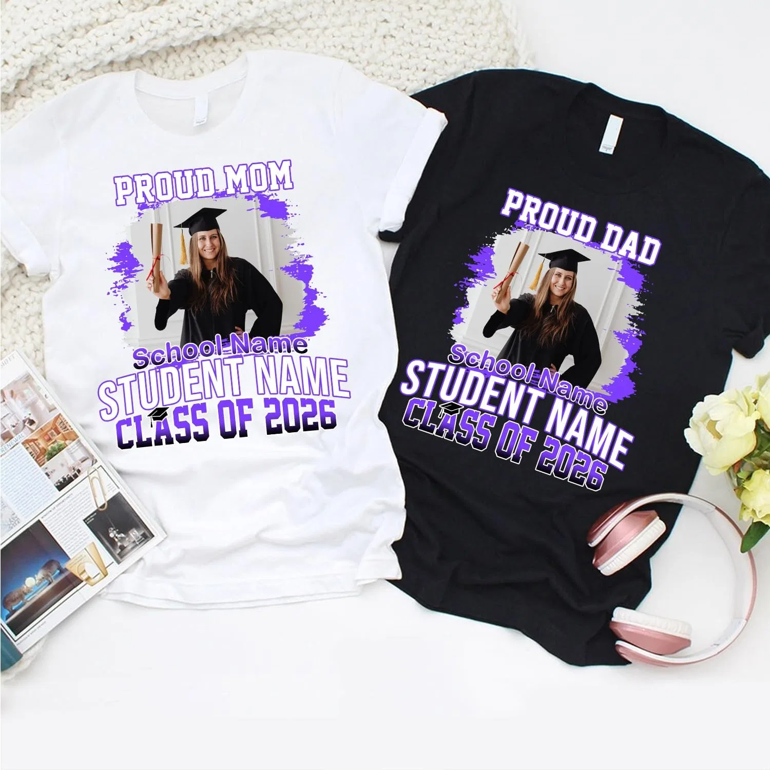 Женская футболка с кастомным фото и текстом, Proud Family 2026 Graduate, Custom 11 — фото 3