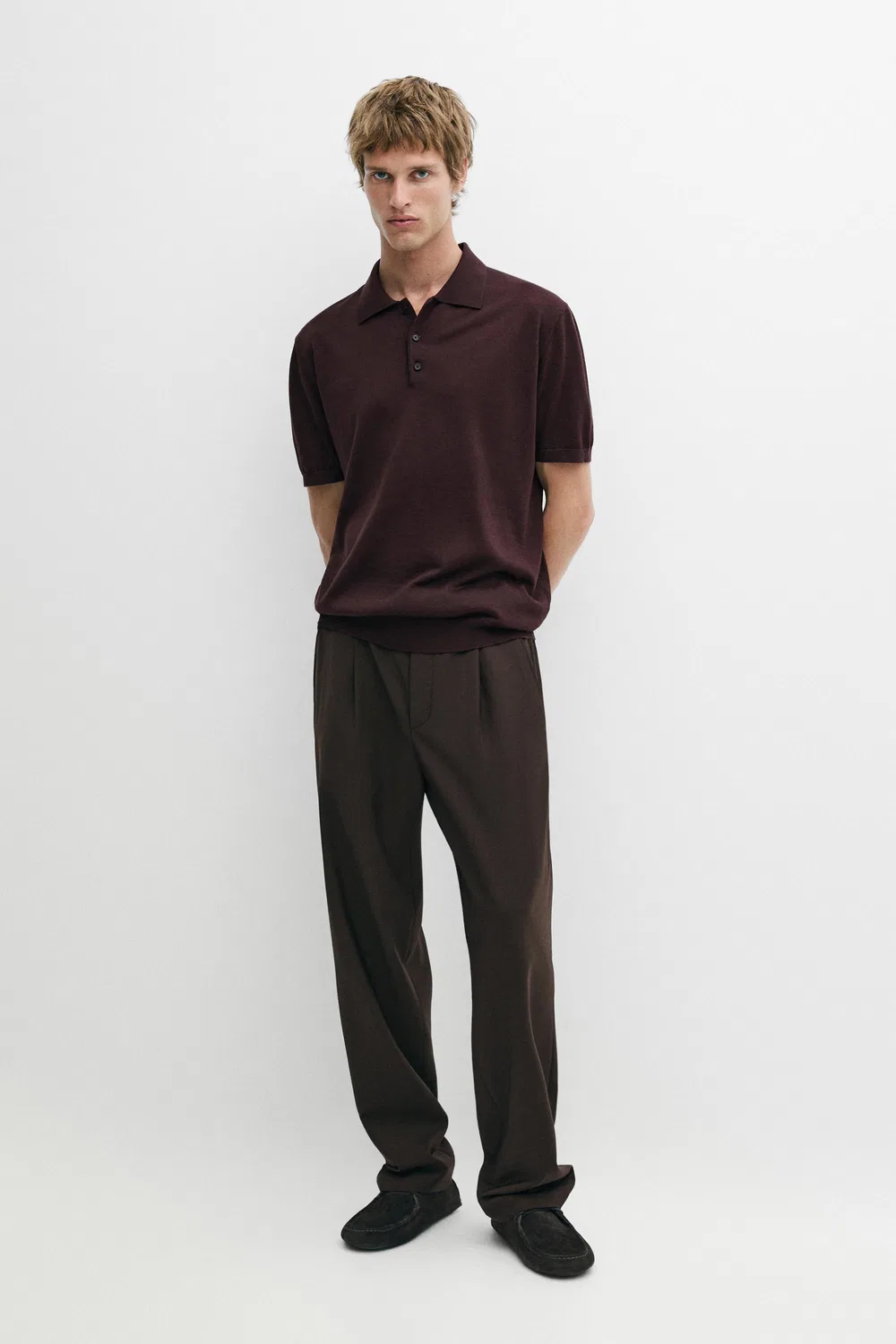 Поло Massimo Dutti, шерстяная смесь, бургундия