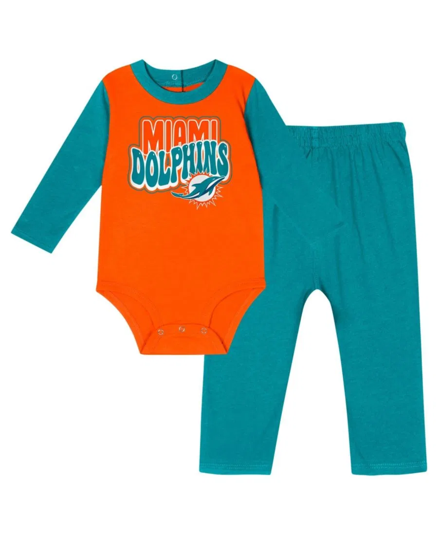 Комплект из боди с длинным рукавом и штанов с принтом Miami Dolphins Outerstuff, Aqua