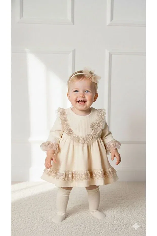 Детский комплект для девочек с длинным рукавом Miniborn, Ecru